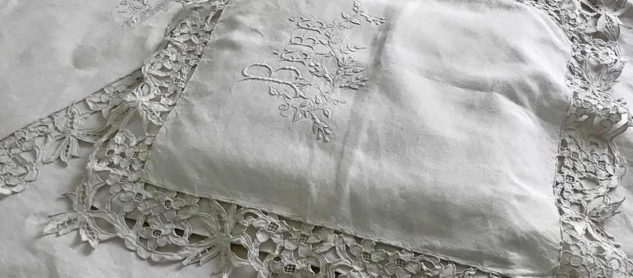 パリ発送】C1190 フランスアンティークレースカーテン ローズ柄ハンド