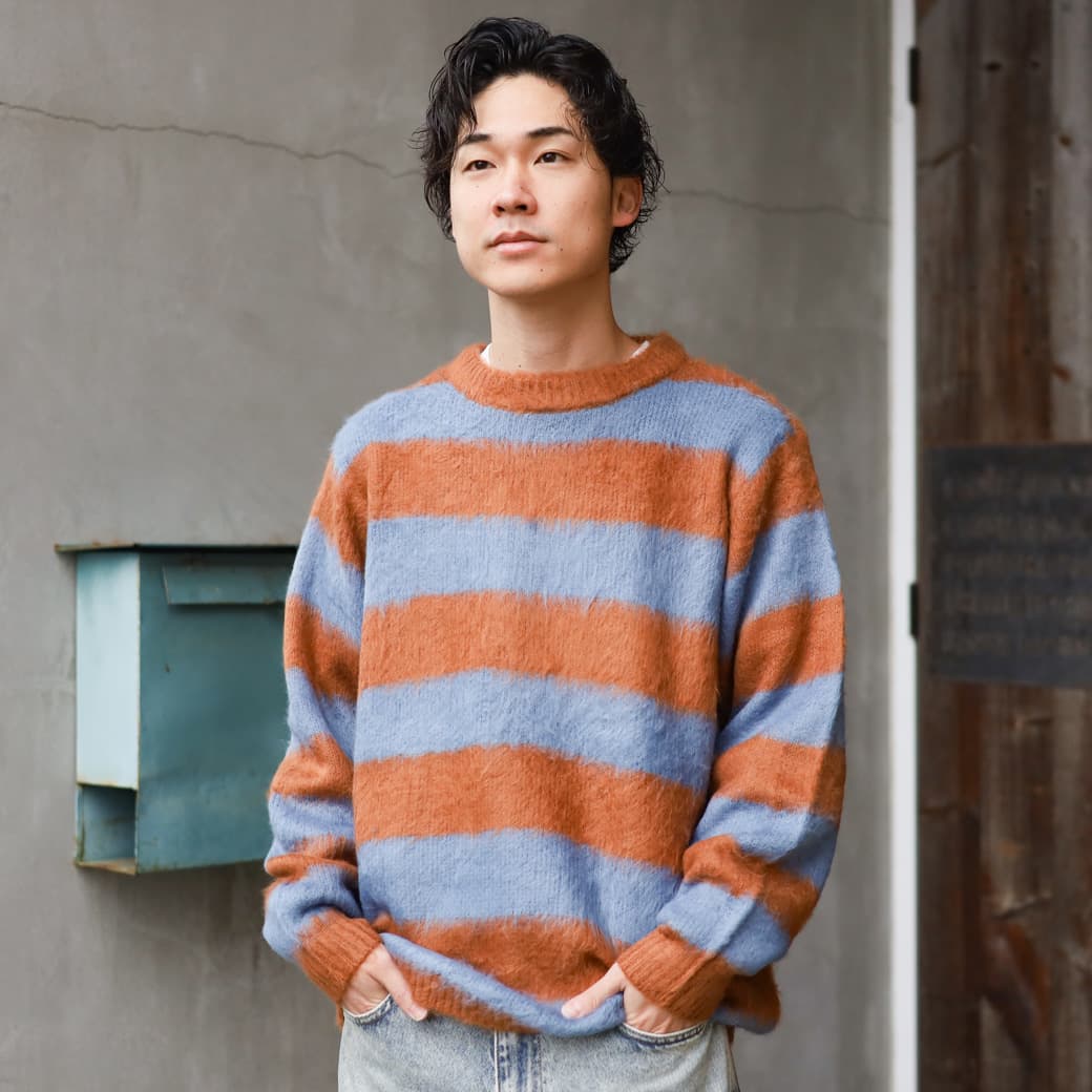 UNIVERD72 ユニバード72 モヘアタッチ起毛セーター（ボーダー）｜BORN