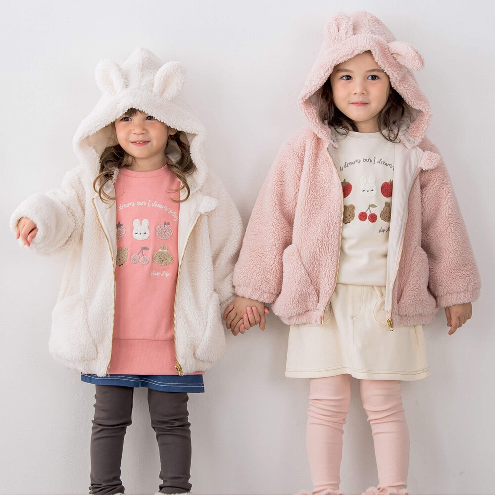 ウサギ耳フード付きボアパーカー(80~130cm)(80cm ピンク): ジャケット