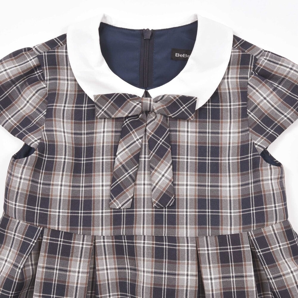 ボレロ+リボンタイ付きチェックワンピースアンサンブル(110~130cm