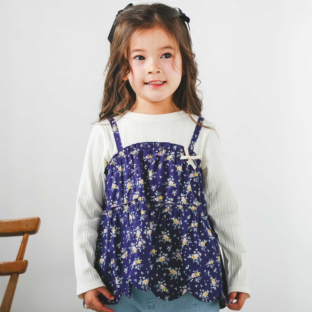 花柄キャミソールドッキングトップス(80~130cm)(80cm ネイビー系