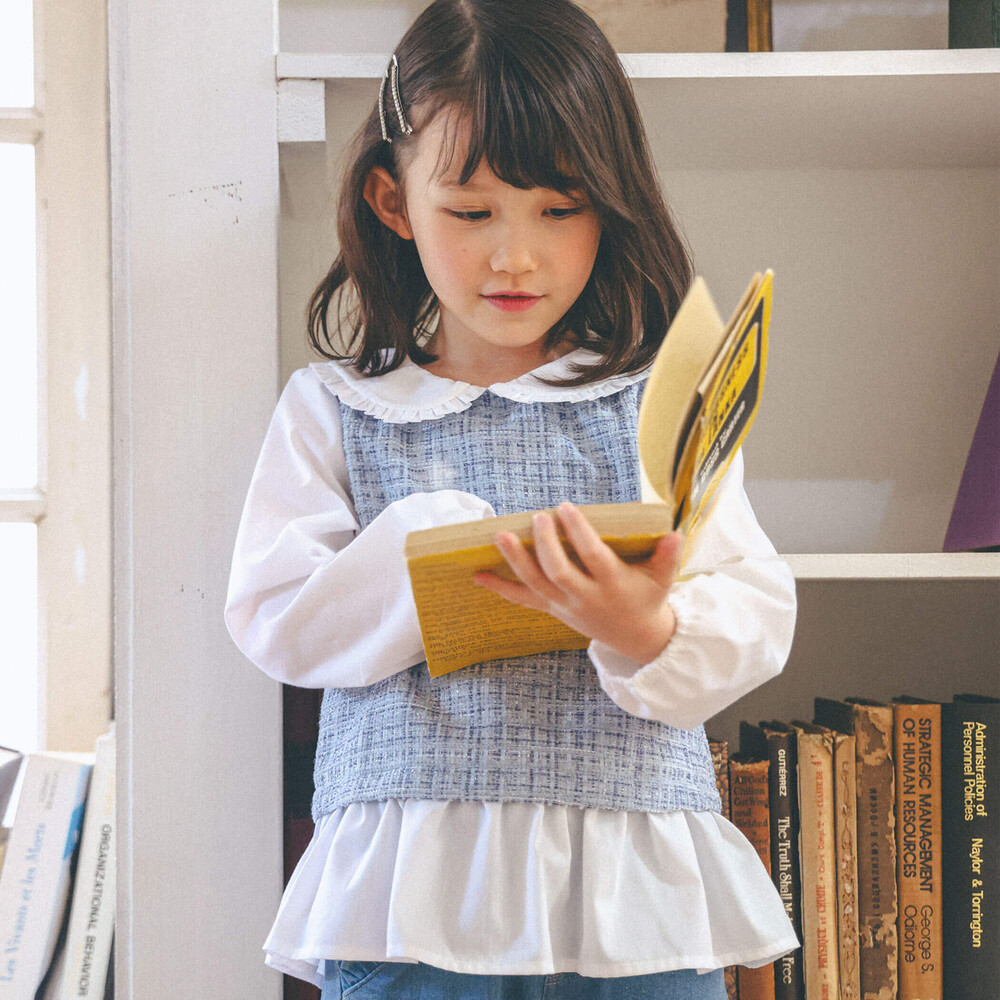 お揃い】ラメツイードレイヤード風ブラウス(100~150cm)(100cm ブルー系