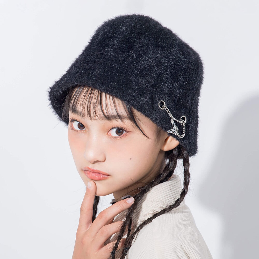 ニコ☆プチ 掲載 】蝶チャーム付きバケットハット(ﾜﾝｻｲｽﾞ(57cm