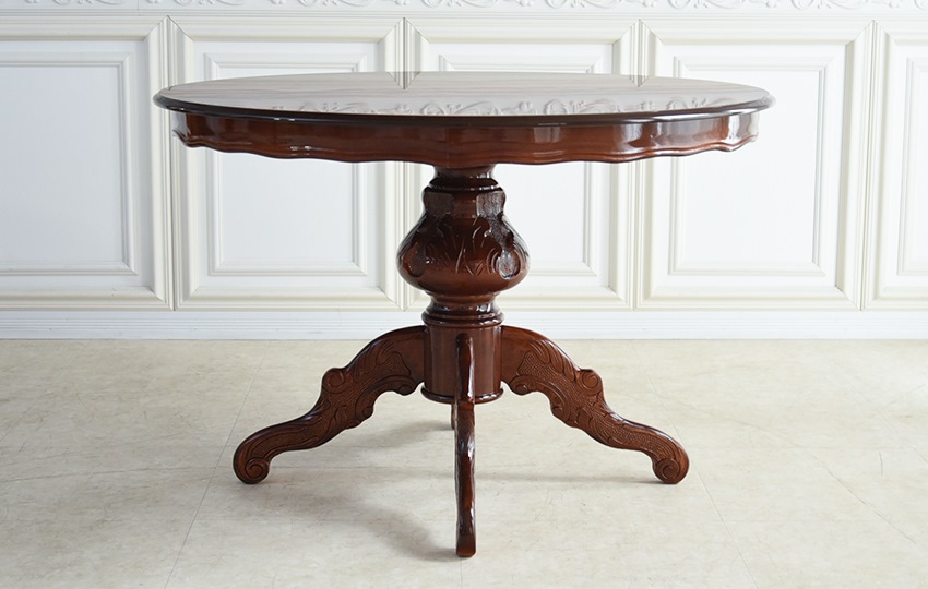 イタリア製 象嵌 ダイニングセット5P 4人掛け 円形 ブルー Φ110cm