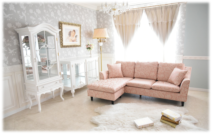 ドマーニ 3WAY カウチソファ(3人掛け) ピンク 幅195cm | ロココ調家具