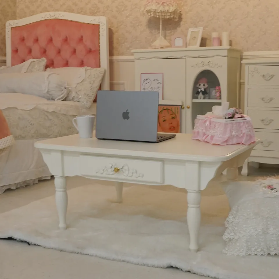 ステラリボン 姫系 センターテーブル ホワイト 幅90cm｜ロココ調家具