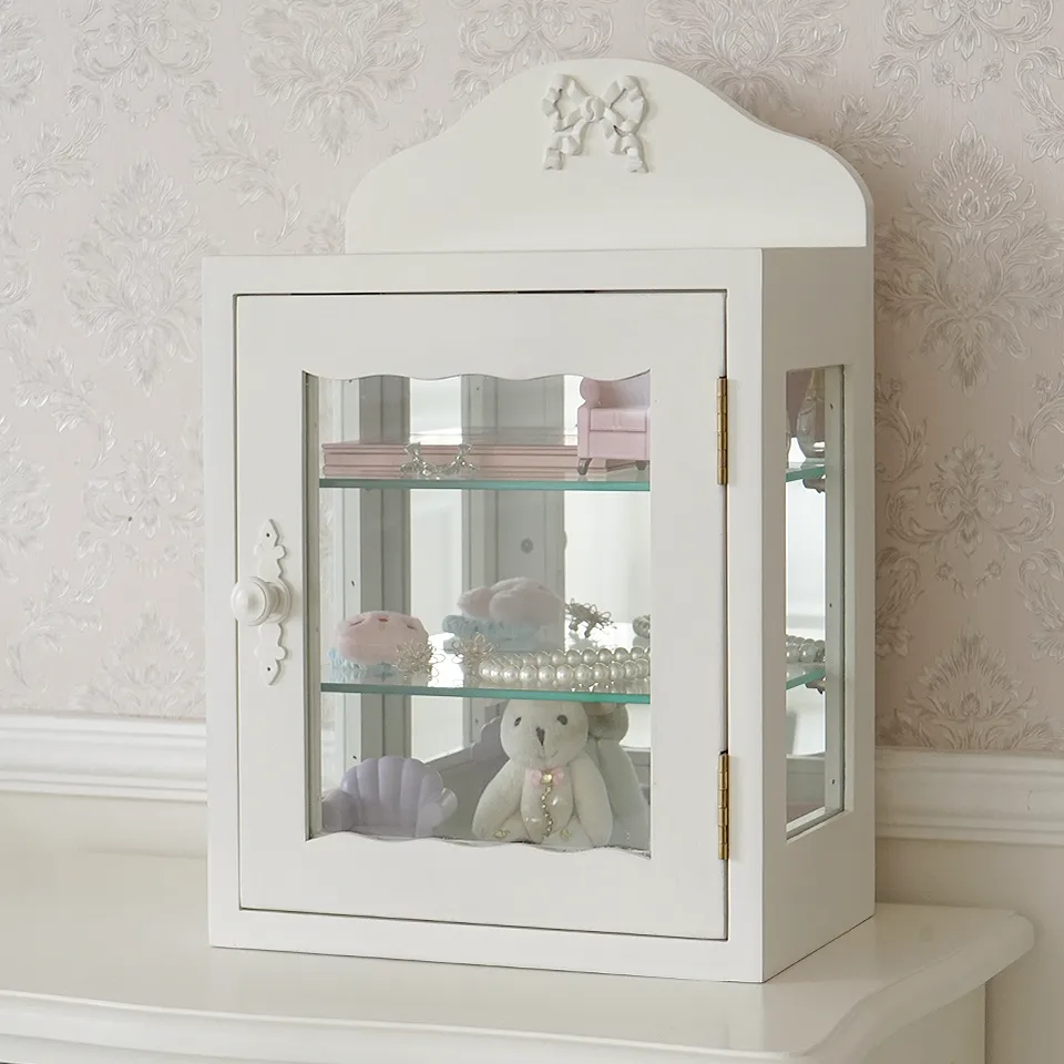 ステラリボン 姫系 ガラスショーケース 卓上 ホワイト 幅32cm｜ロココ