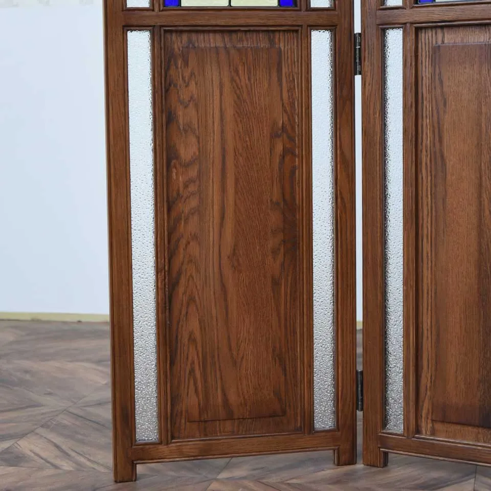 英国調 ステンド スクリーン オーク材 パーテーション(間仕切り