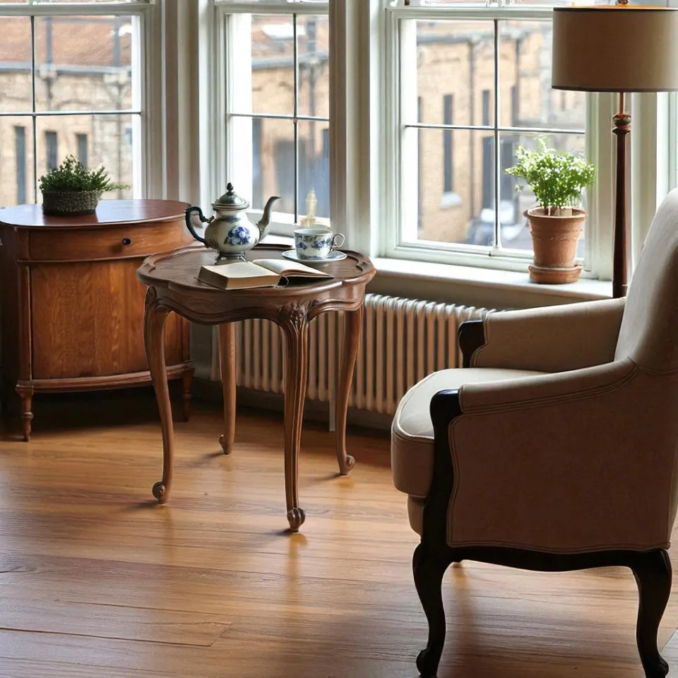 アンティーク調 猫脚 サイドテーブル 英国調 オーク材 直径54cm