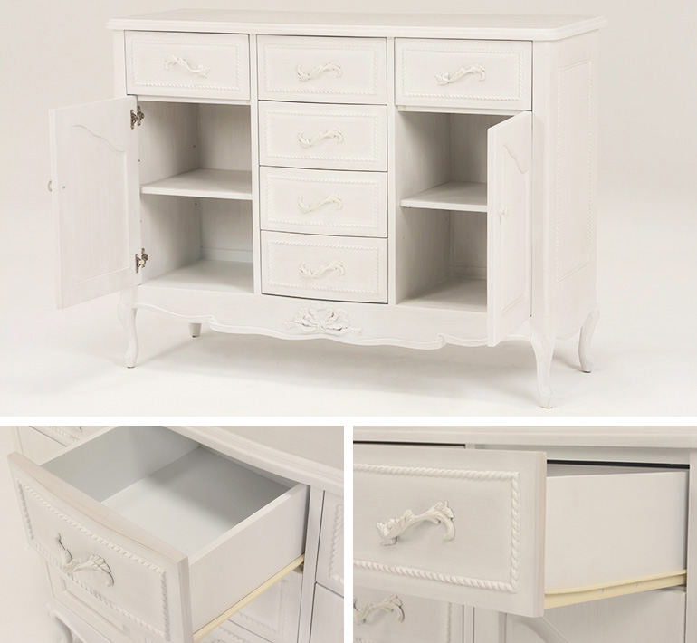 ハンプトンI サイドボード(アンティークホワイト) 幅120 | ロココ調