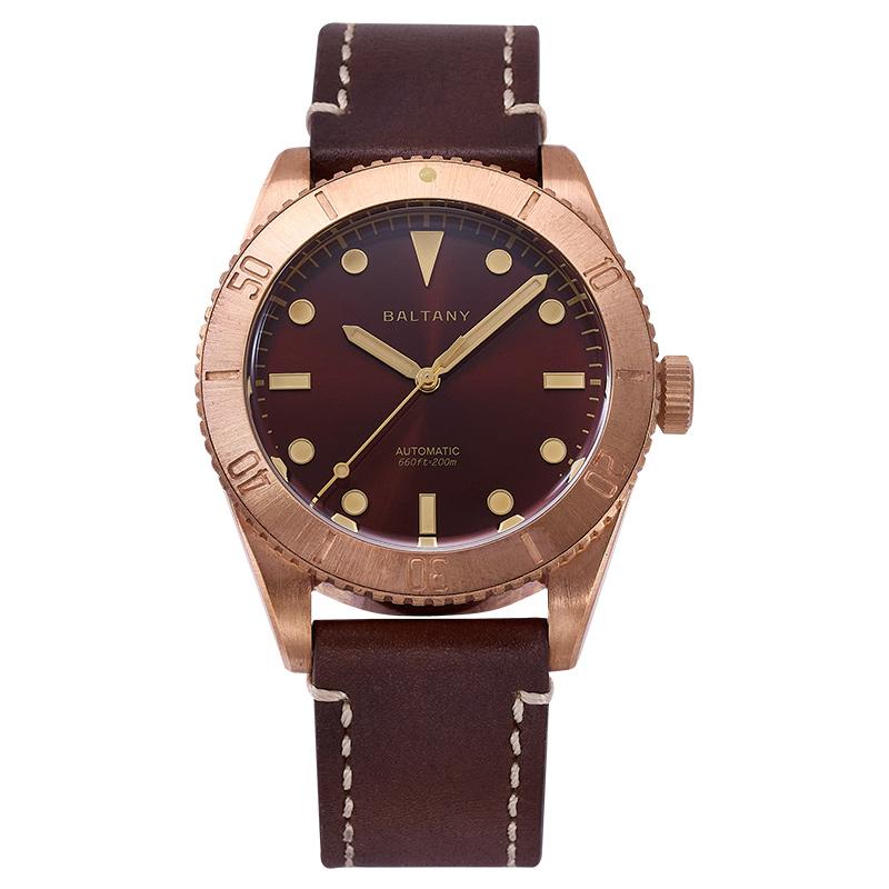 Baltany Burgundy Dial Bronze Diver Retro Watch
