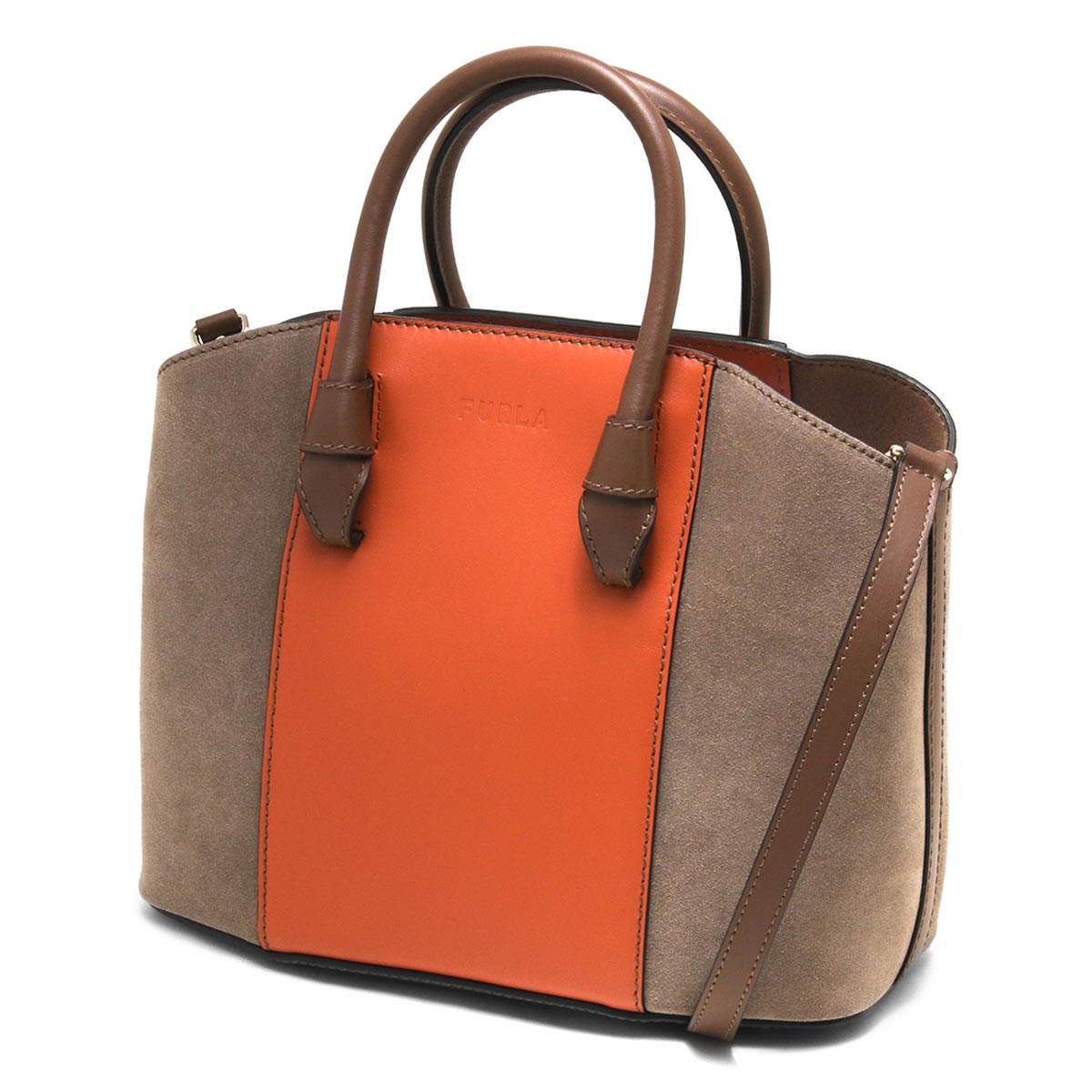 未使用級】フルラ 2way ジルダ バッグ ロゴ型押し レザー オレンジ