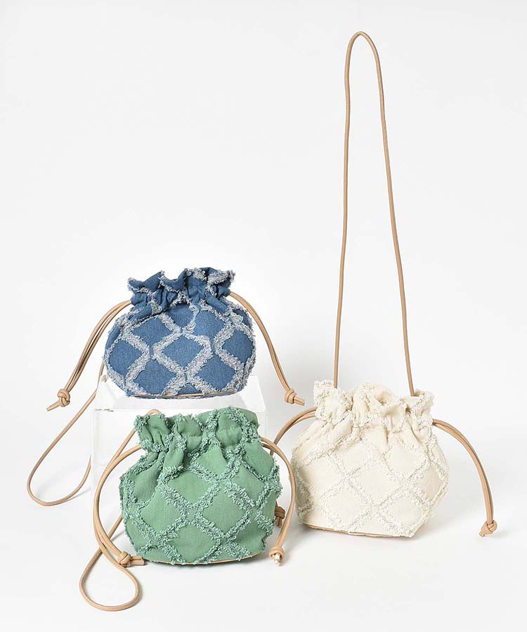 デニムダメージ風巾着ショルダー ショルダーバッグ バッグ 巾着