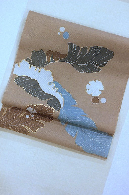 手描き友禅九寸名古屋帯/紗紬地 アトリエ品川