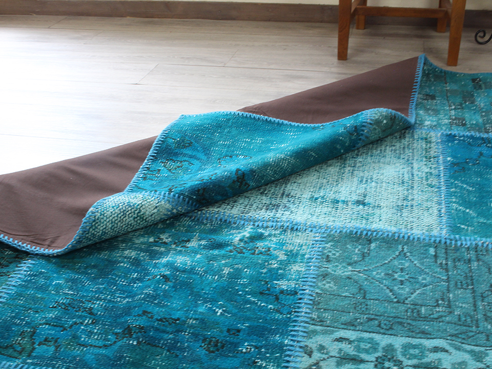 リサイクル・パッチワークラグ243×171cm ブルーグリーン