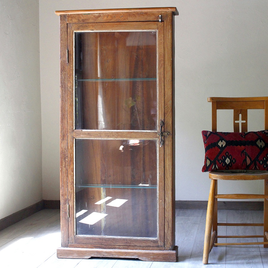 アンティーク・ガラスキャビネット/コレクションケース・飾り棚 H130