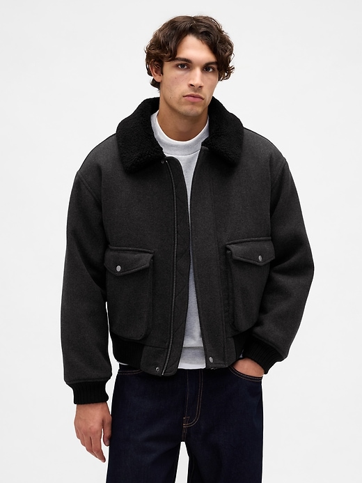 Wool-Blend Relaxed Bomber Jacket | Gap