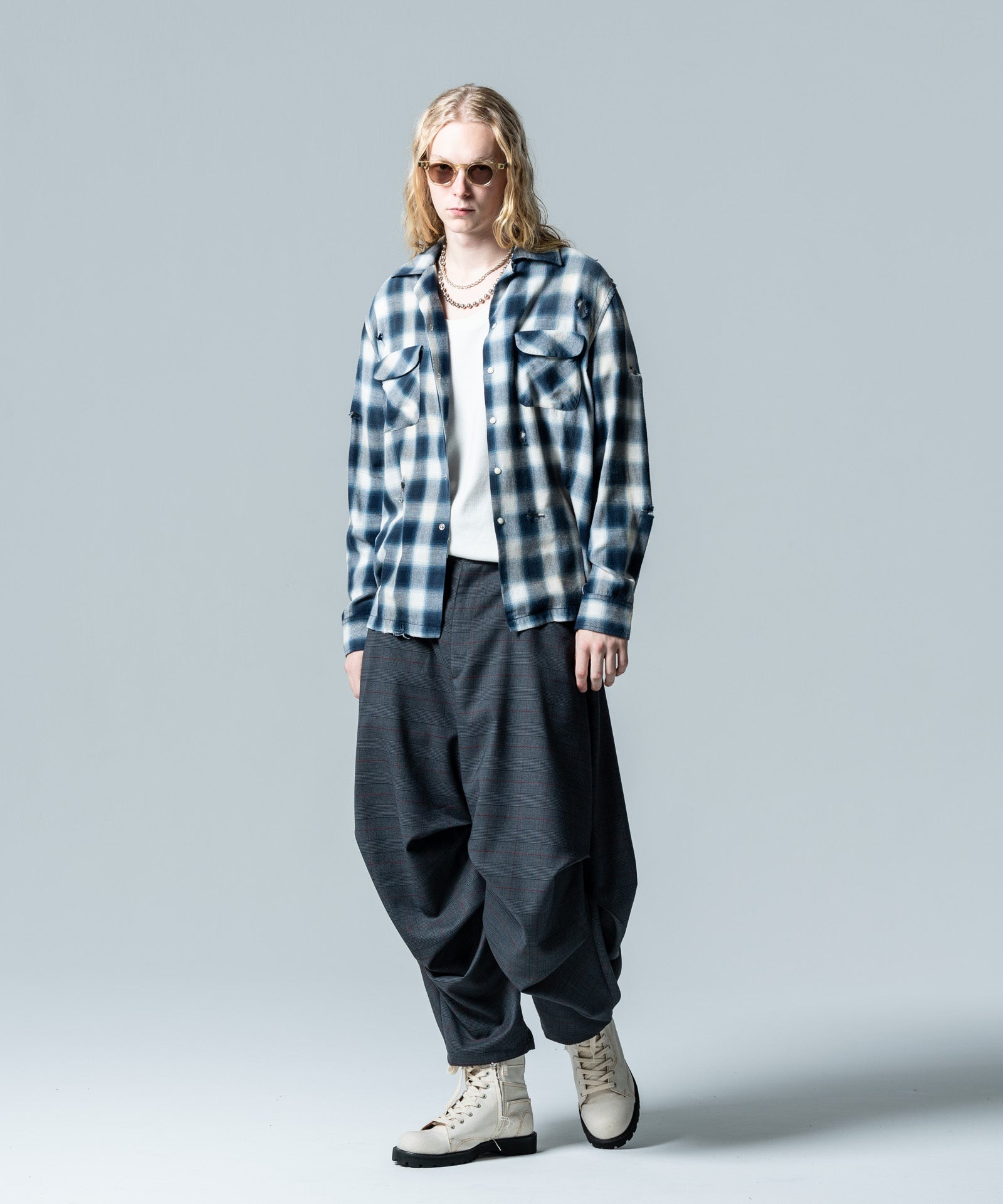 GB0125/SH09 : Damage Check Shirt / ダメージチェックシャツ | glamb