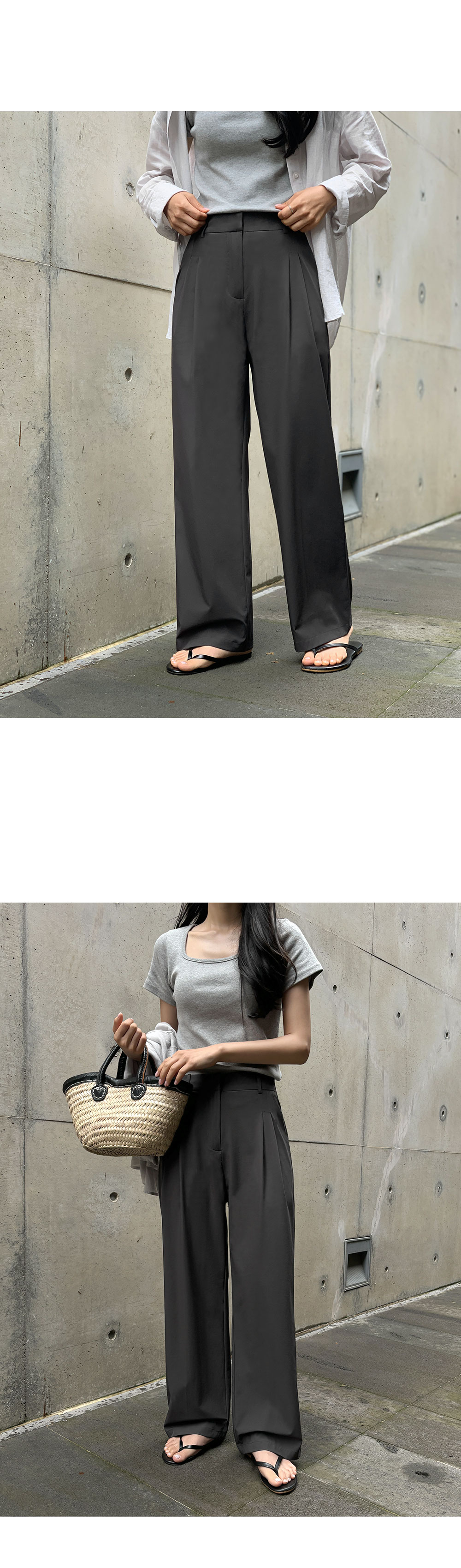 夏スラックス💙ナイロン] もっちりスパンサマーツーピンタック