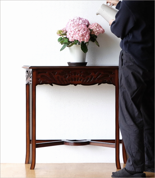 コンソールテーブル マホガニー 無垢材 アンティーク調 スリム