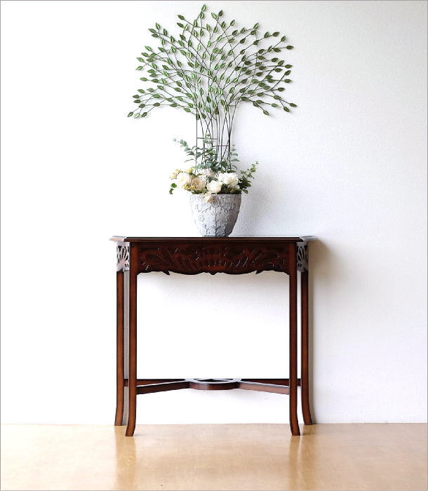 コンソールテーブル マホガニー 無垢材 アンティーク調 スリム