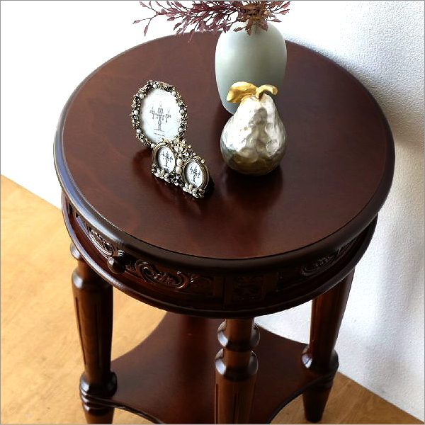 アンティーク調 コンソールテーブル 木製 玄関 花台 飾り台 円形 丸