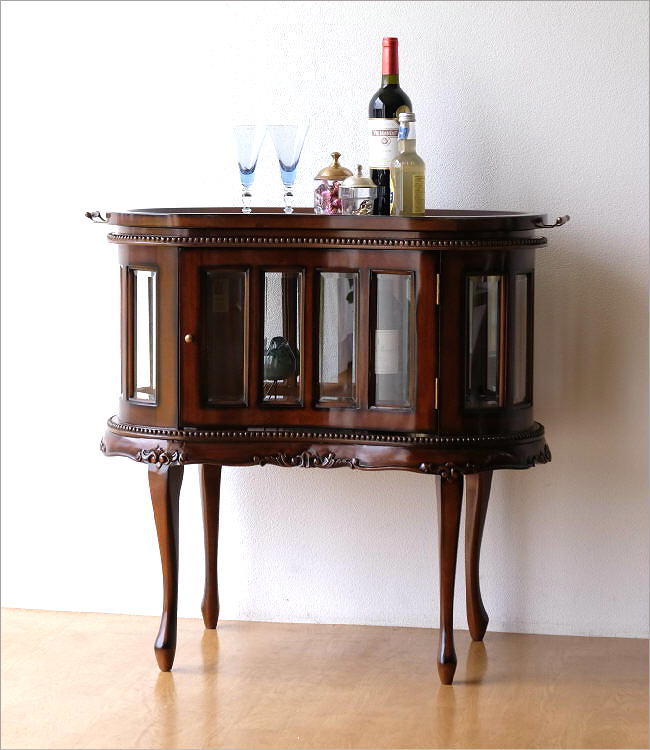 ショーケース マホガニー無垢材 おしゃれ コンソール型 キャビネット