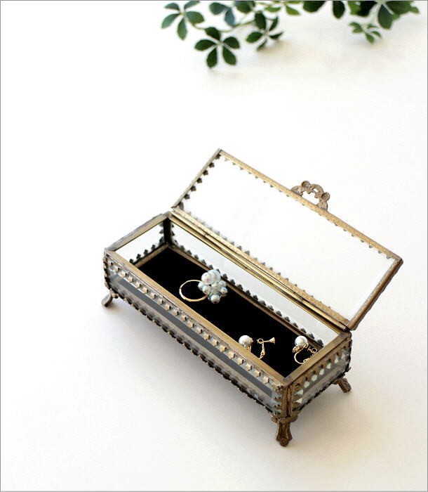 アクセサリーケース ガラス製 ふた付き ジュエリーボックス おしゃれ