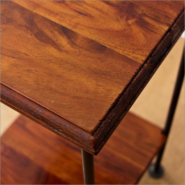 サイドテーブル 花台 木製 アイアン 棚付き 天然木 無垢材 アカシア