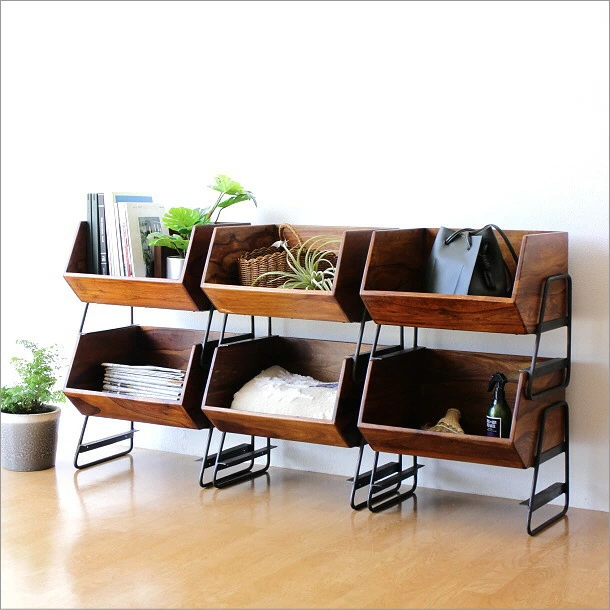 収納ボックス スタッキング おしゃれ 木製 アイアン 天然木 積み重ね