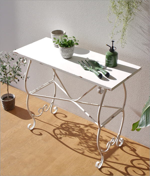 ガーデンテーブル 作業台 アンティーク 白 ホワイト 花台 ハイスタンド