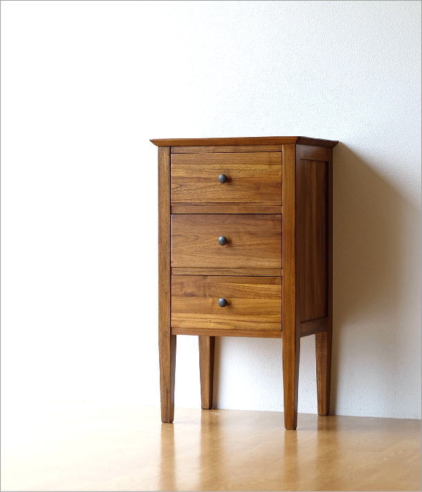 チェスト チーク 無垢材 電話台 3段 幅45 チークスリム三段チェスト