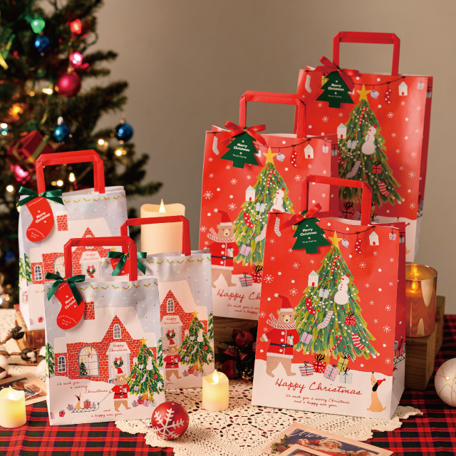 クリスマスベアラーギフトペーパーバッグ-1(W220×D120×H310): 手提げ袋
