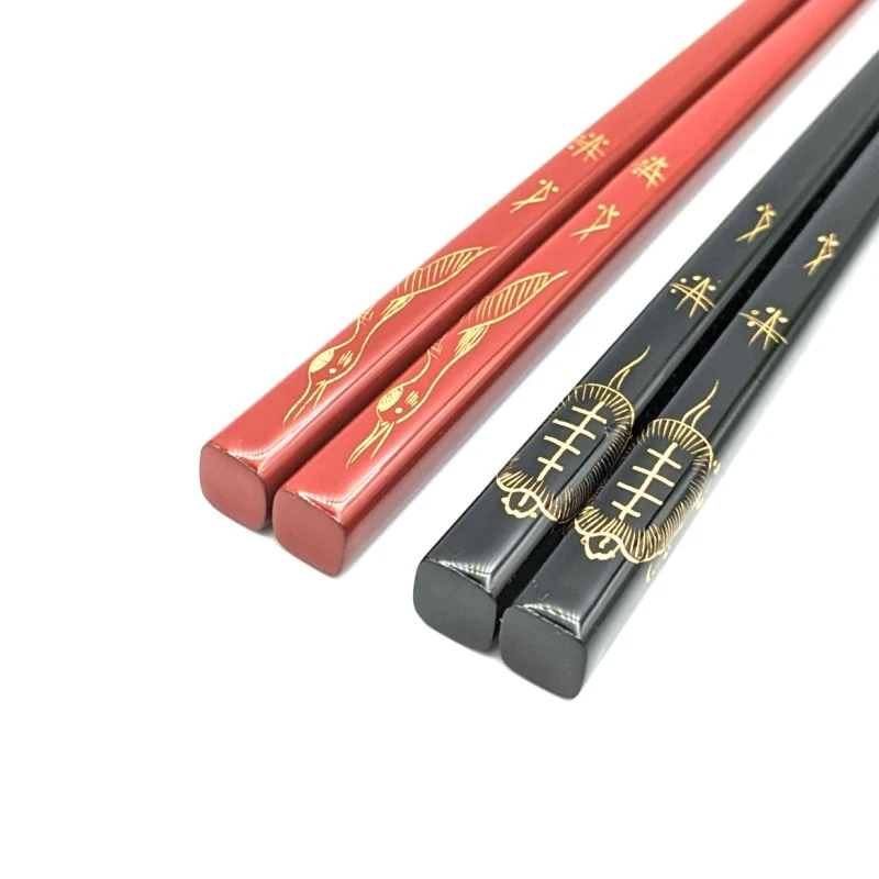 送料無料】川連塗 沈金 鶴亀松葉 夫婦箸セット【桐箱入】 - お買い物