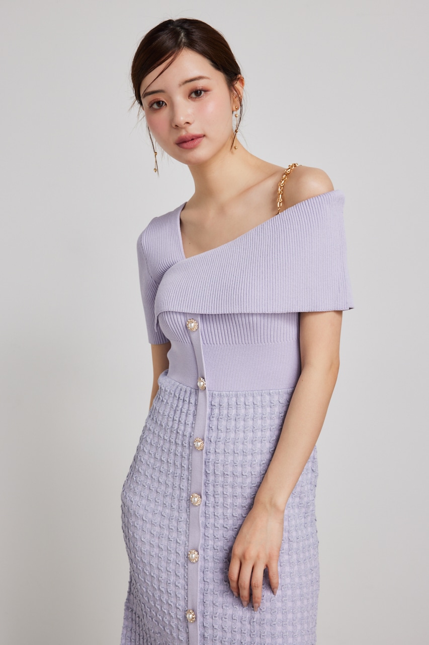 rienda | アシンメトリーツイードハーフKnit OP (ワンピース(ロング