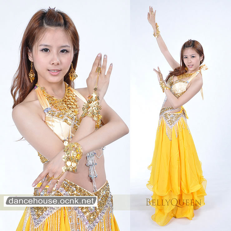 ベリーダンスアクセサリ033--ネックレス+ピアス+ハンドアクセサリー5点