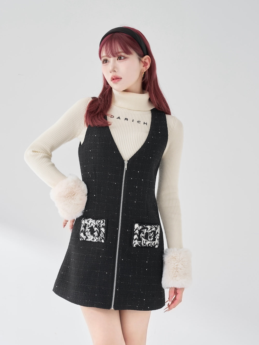 リボンファーフレアニットミニワンピース – Darich (ダーリッチ)