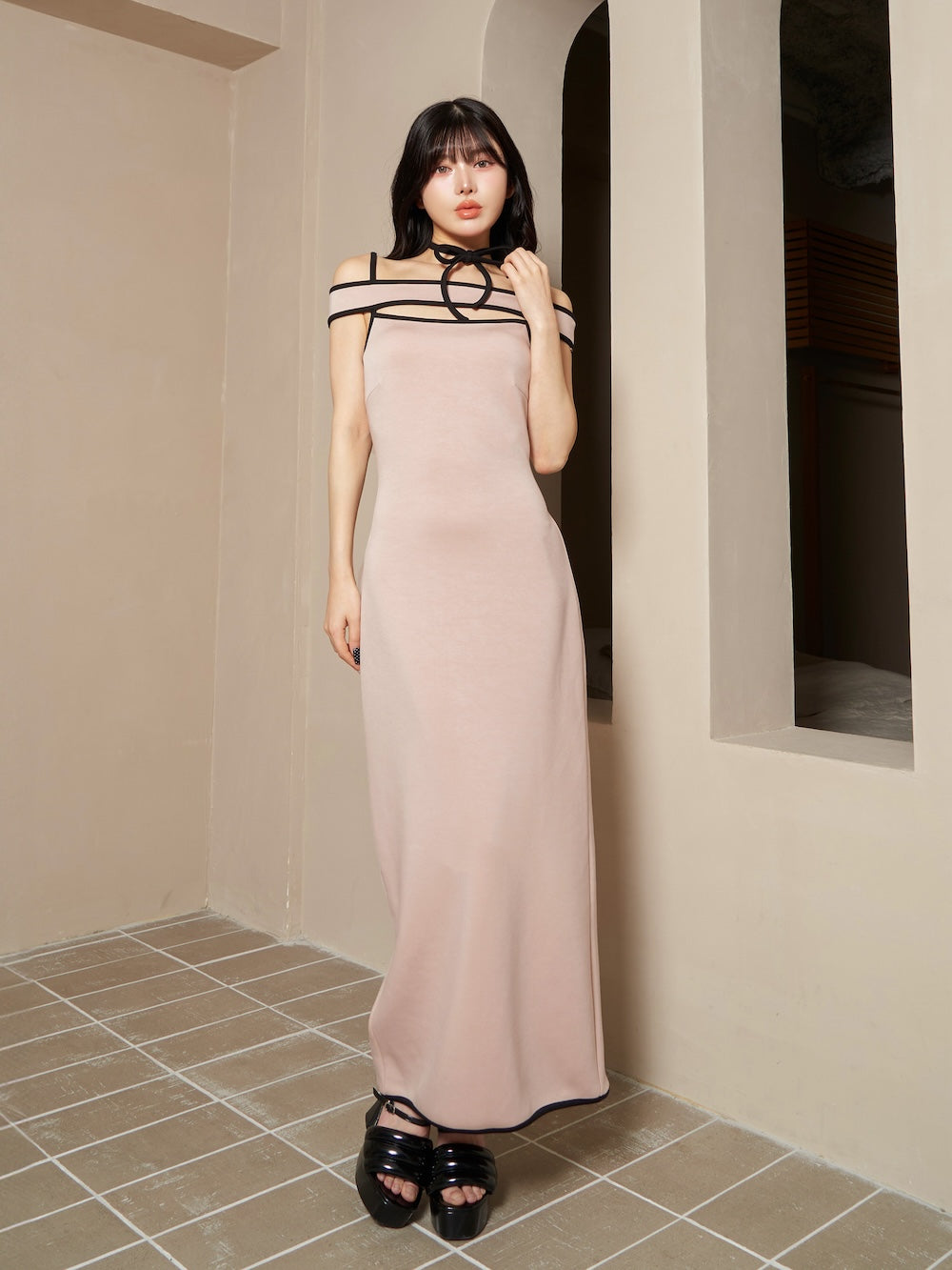 パイピングカットリボンロングワンピース – Darich (ダーリッチ)