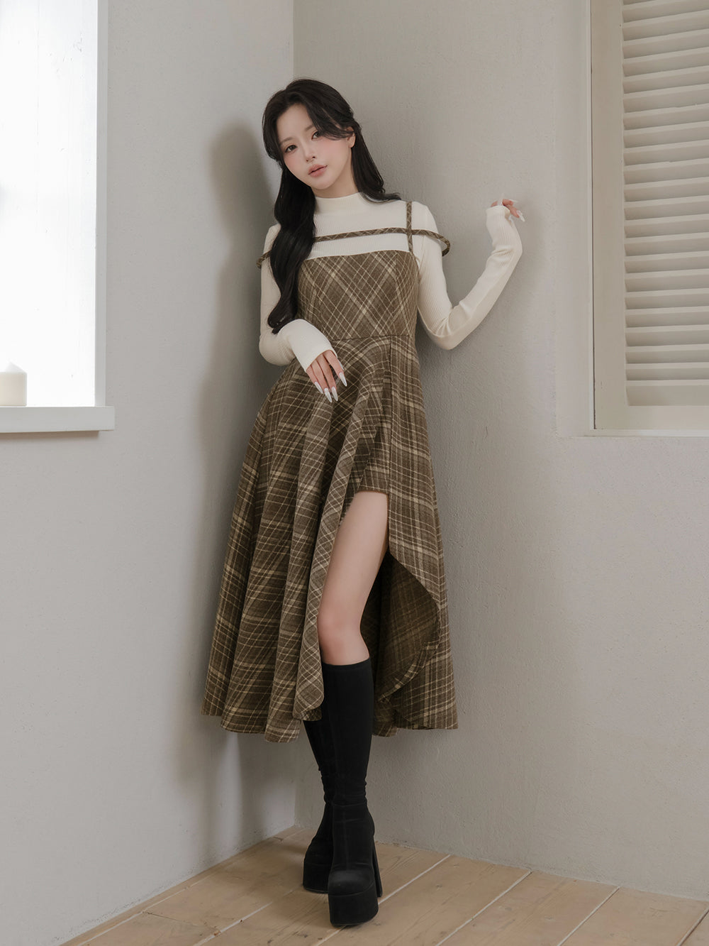 レイヤードチェックイレヘムミディワンピース – Darich (ダーリッチ)
