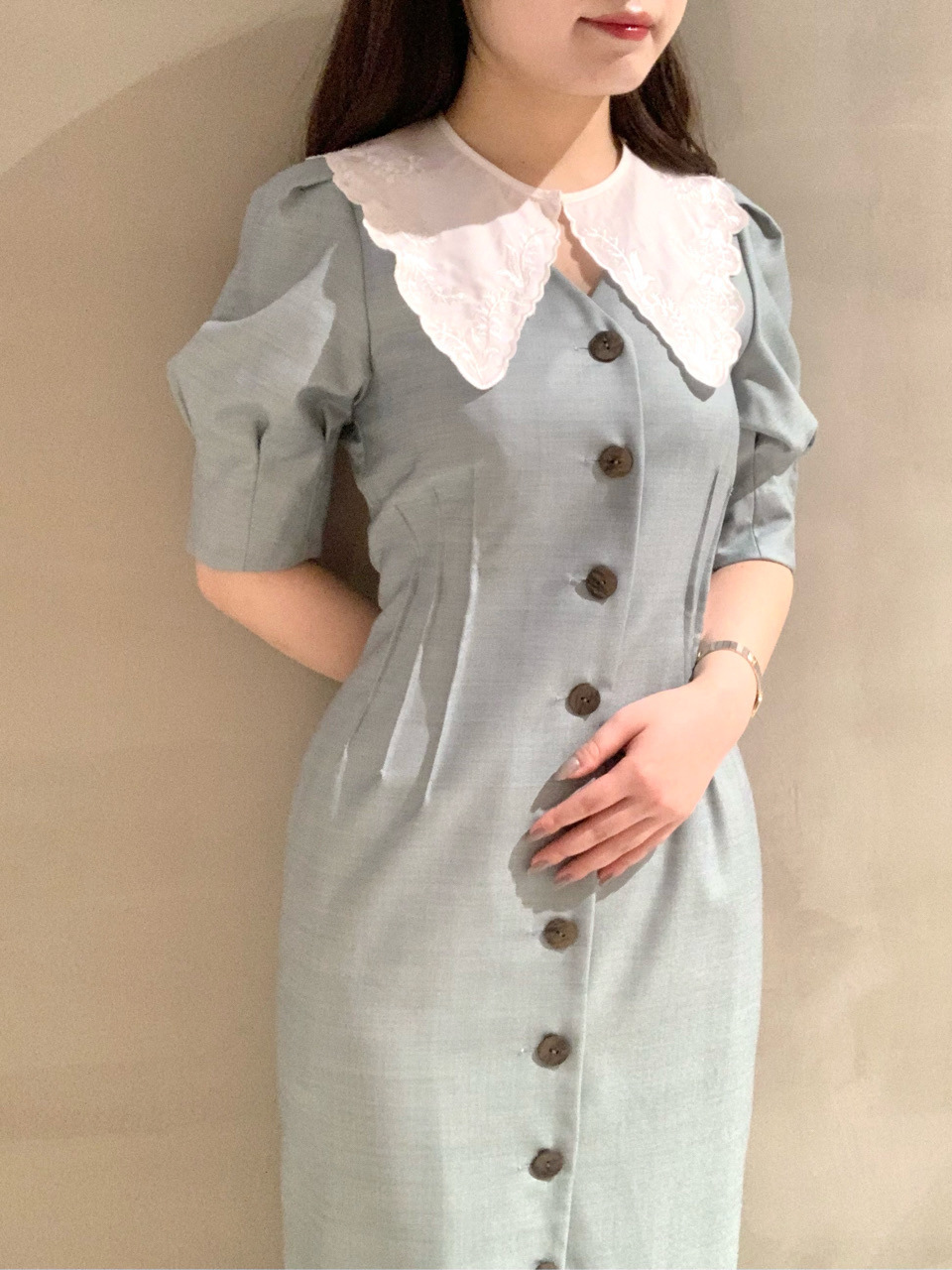 Fubail / 衿付きVネックワンピース