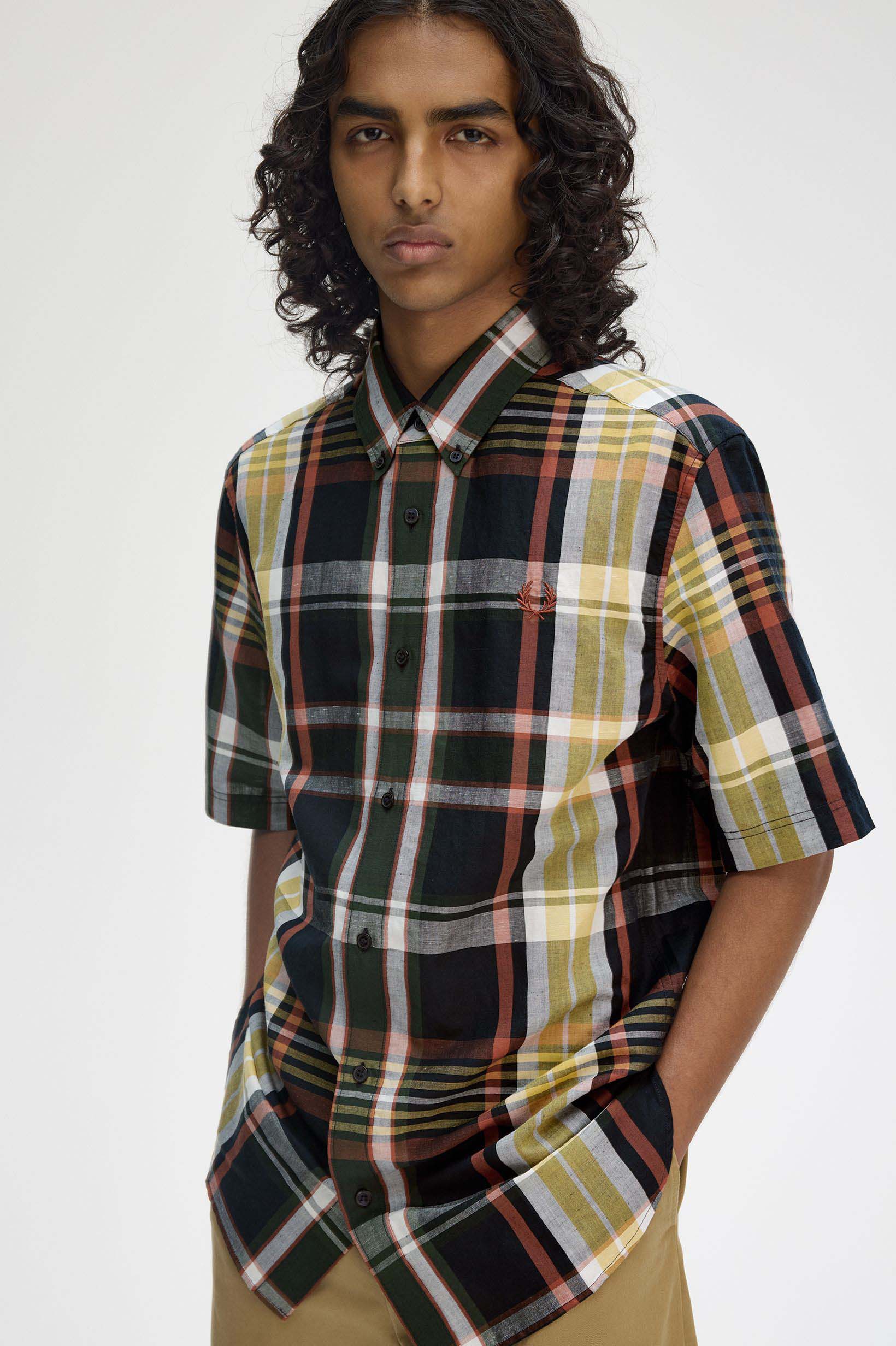 Madras Check Short Sleeve Shirt(S 608：NAVY): | FRED PERRY JAPAN