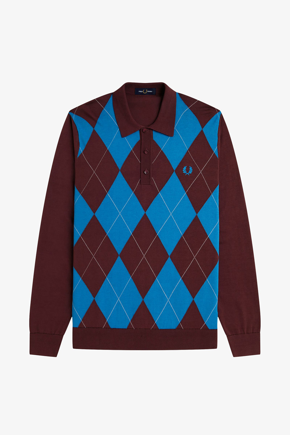 Argyle Long Sleeve Knitted Polo Shirt(M 597：OX BLOOD / ECRU