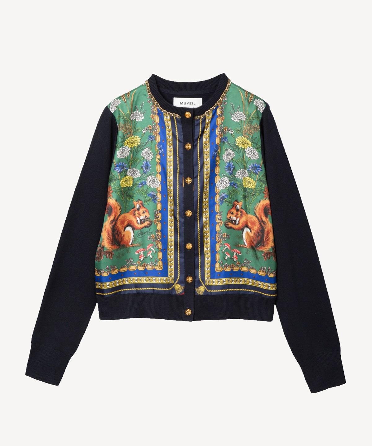 ミュベール25年秋冬、“リス”主役のスカーフ柄カーディガン＆花柄ファー