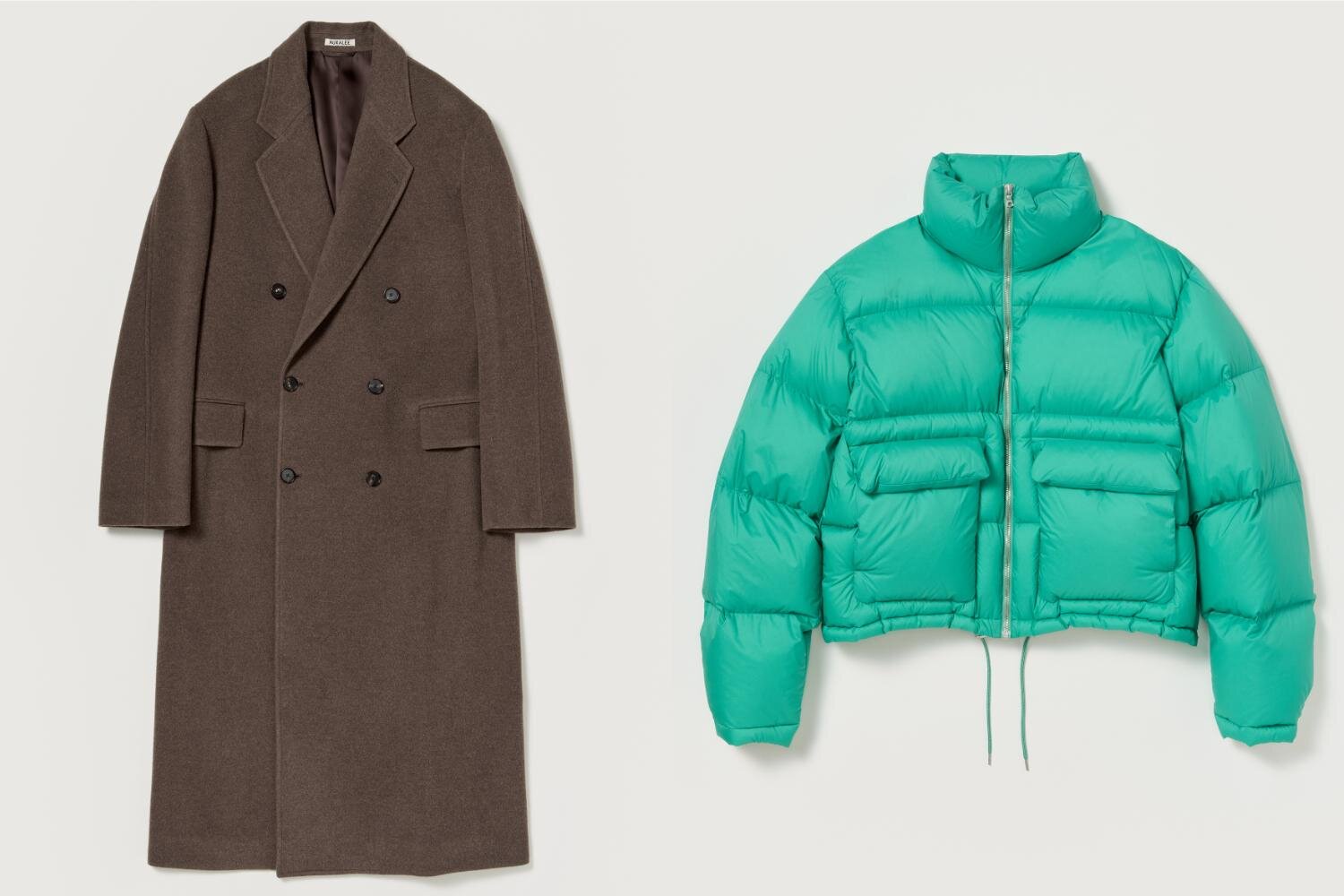 オーラリー25年秋冬メンズアウター、“翡翠カラー”のダウンジャケット