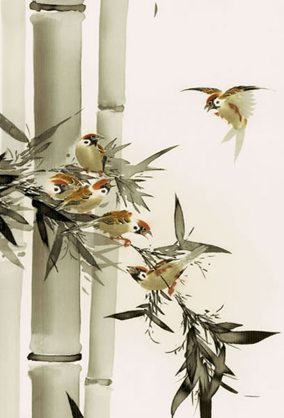 掛け軸 竹に雀 田村竹世