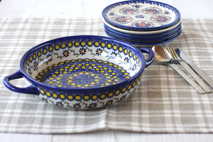 オーブン皿（ラウンド）ポーリッシュポタリー(ポーランド食器)