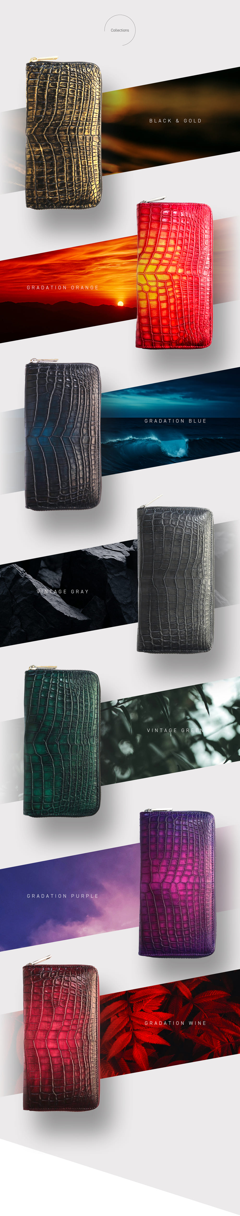 ナイルクロコダイル革 ラウンドファスナー 長財布 スリム | 手染め