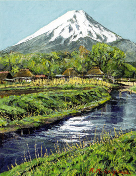 日本原風景 油彩 向山僚一 「伊那谷の村」 一枚の繪 －～故郷・信州に