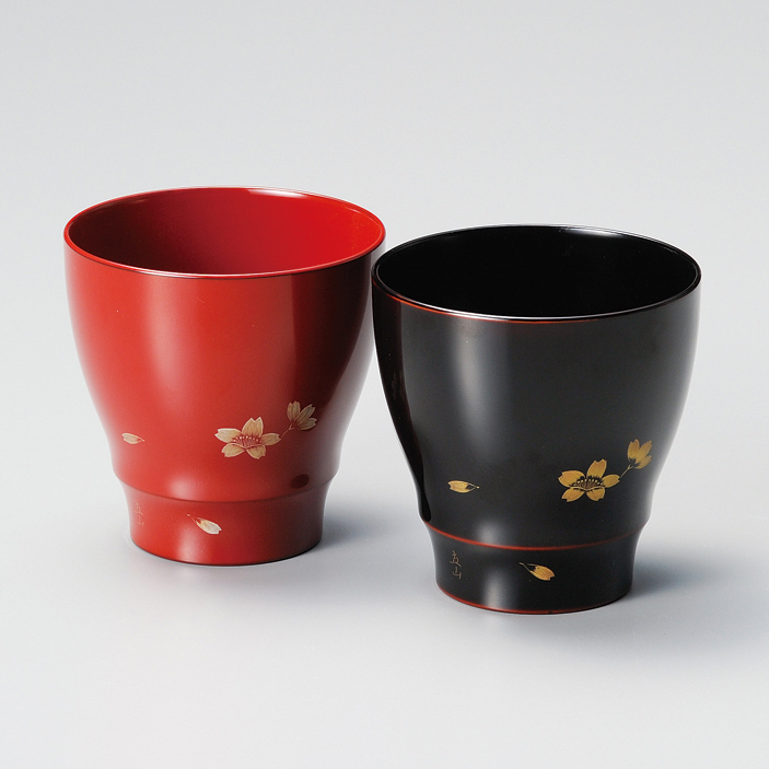 フリーカップ 沈金さくら 溜・朱 ペア 2客セット 漆塗り 12-05104 漆器