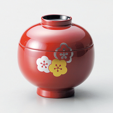 小吸椀 朱/溜内黒 梅ちらし 漆塗り 12-00801/00802 漆器の井助